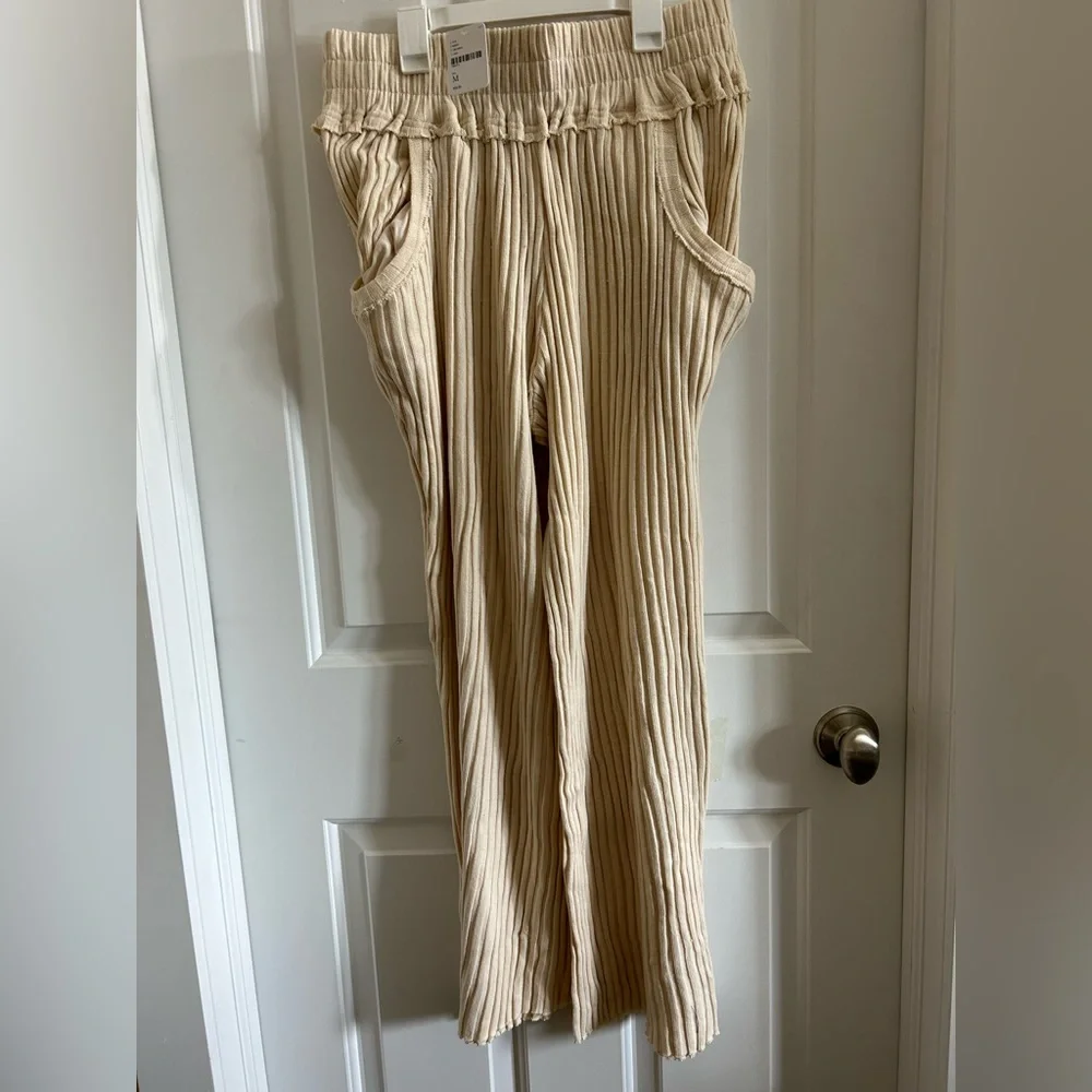 Free People Ribbed Knit Pants in Beige - Picture 3 of 3